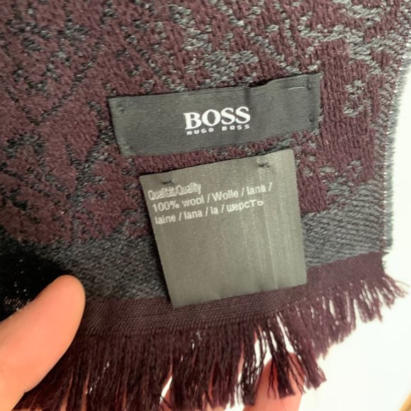 HUGO BOSS Paisley Purple Blue Wool Scarf - Picture 3 of 7